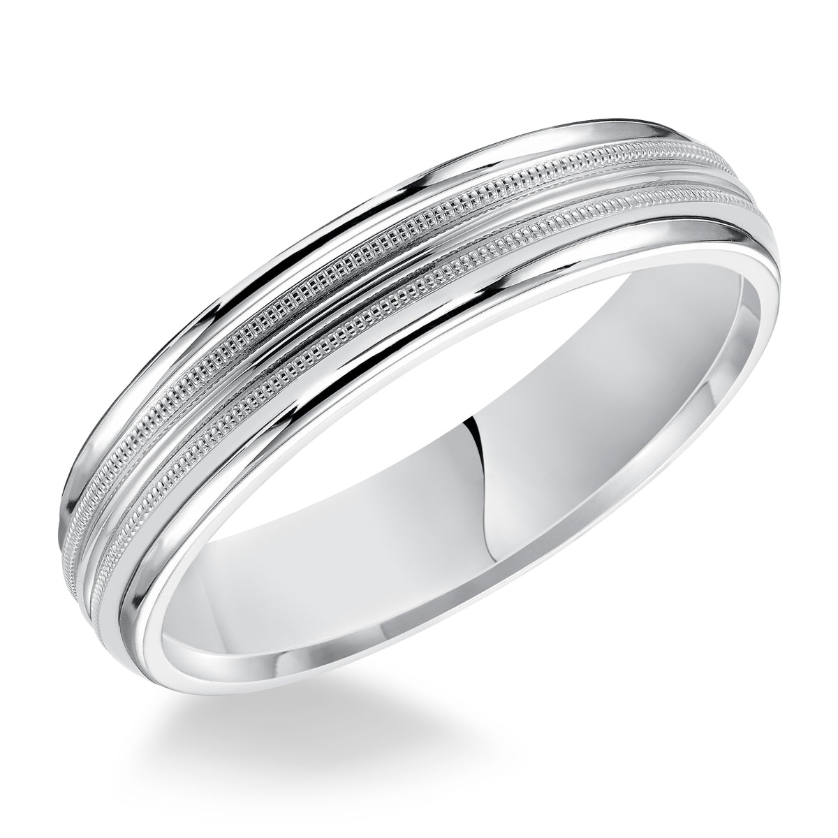 Engraved diamond  wedding band with brush finish.