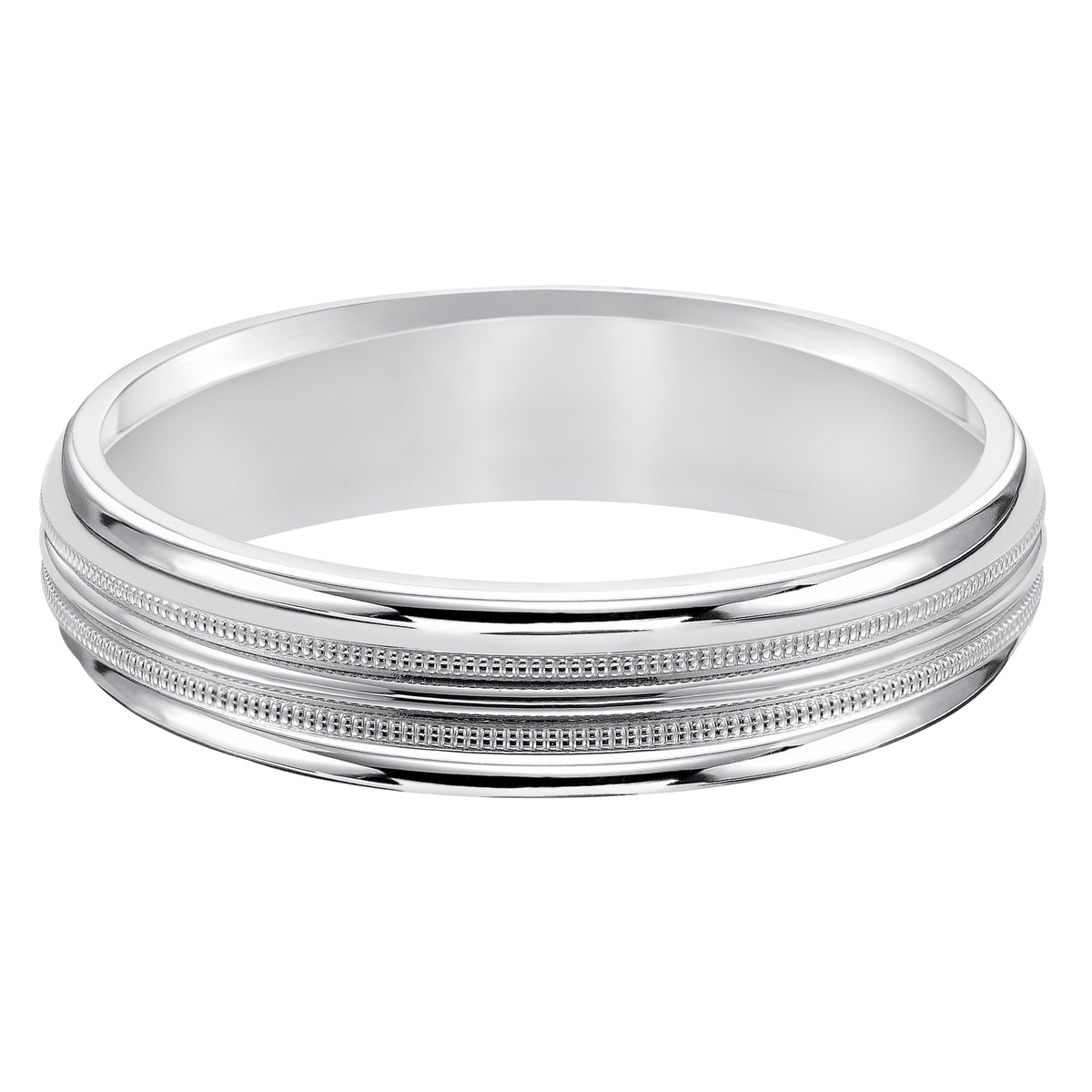 Engraved diamond  wedding band with brush finish.