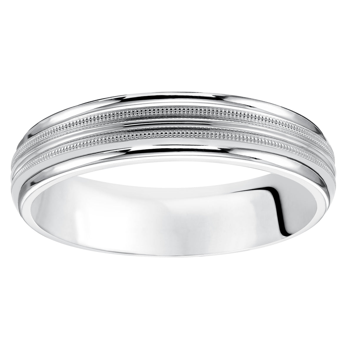 Engraved diamond  wedding band with brush finish.