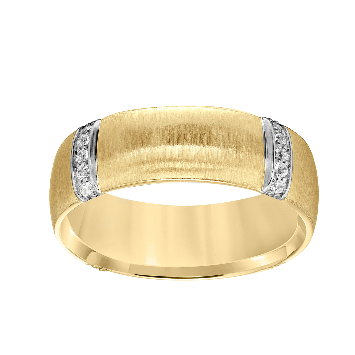 7MM Wedding Band with Vertical Brushed Finish, Diamond Vertical Stations and Dome Profile