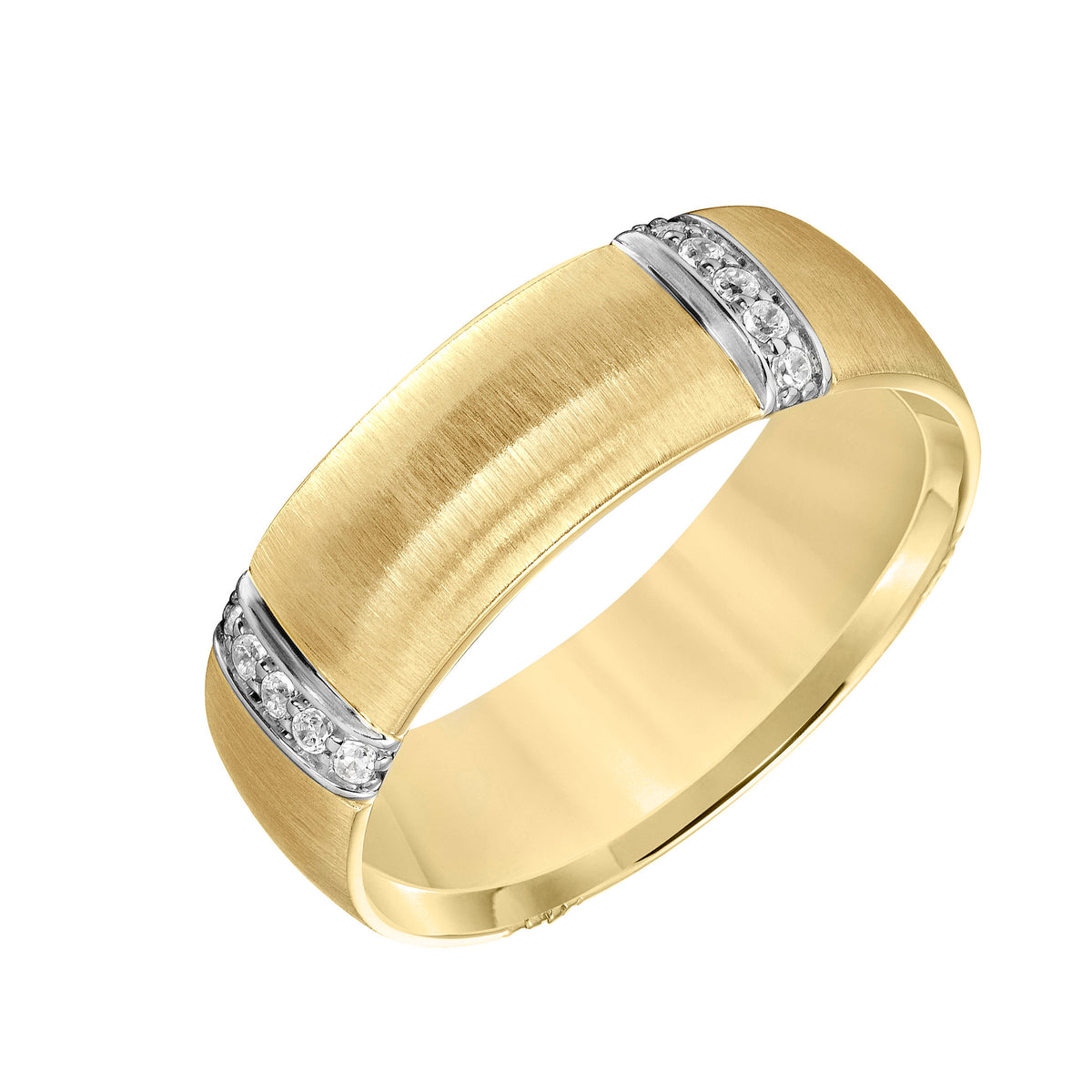 7MM Wedding Band with Vertical Brushed Finish, Diamond Vertical Stations and Dome Profile