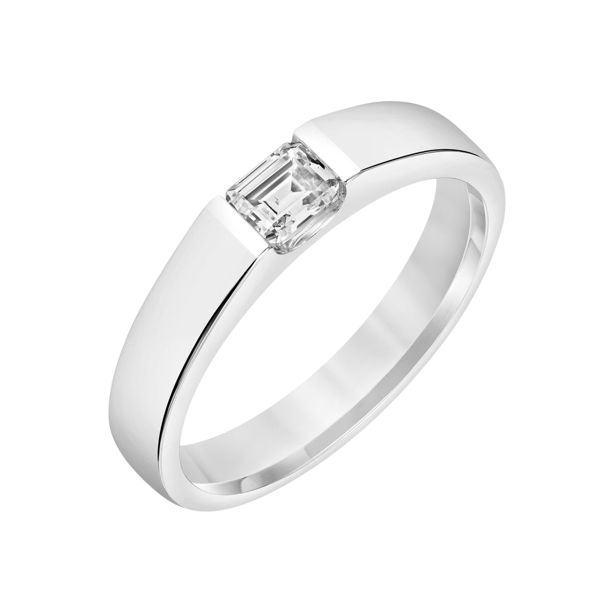 3.8mm Men's Modern Polished Band with East-West Emerald Lab-Grown Diamond