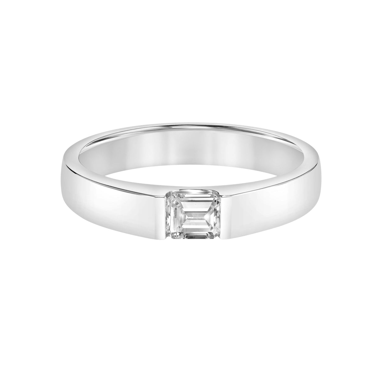 3.8mm Men's Modern Polished Band with East-West Emerald Lab-Grown Diamond