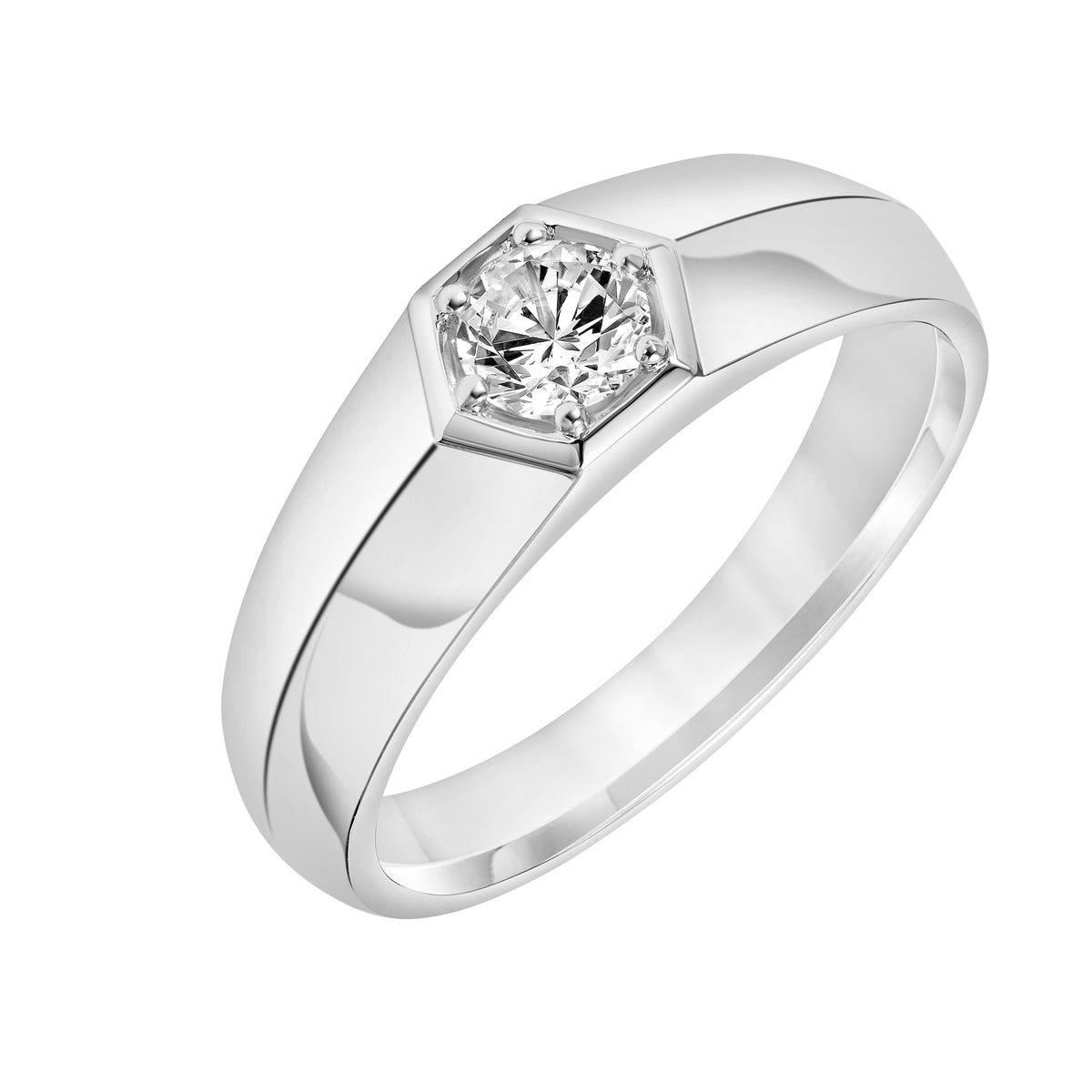 3.5mm Men's Modern Polished Band with Six-Prong Round Lab-Grown Diamond in a Geometric Setting