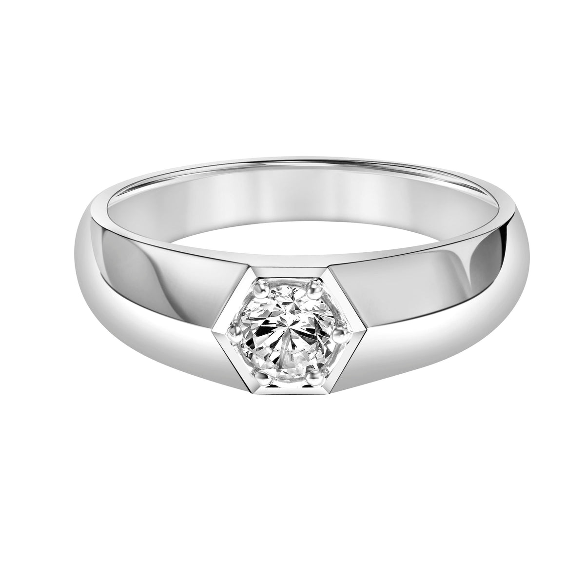 3.5mm Men's Modern Polished Band with Six-Prong Round Lab-Grown Diamond in a Geometric Setting