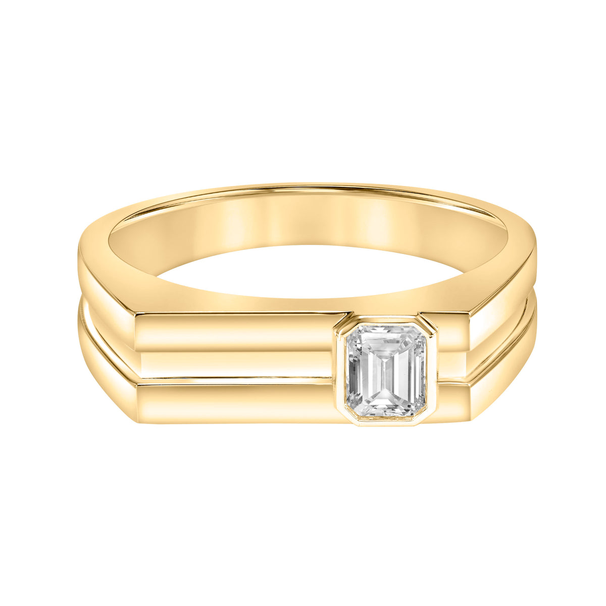3.5mm Men's Modern Polished Signet Band with Asymmetrical Emerald Lab-Grown Diamond