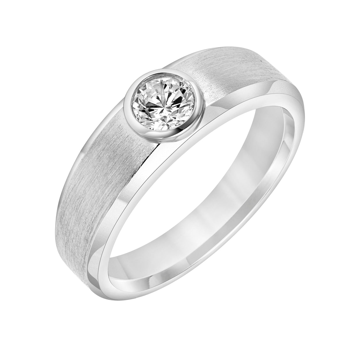 4mm Men's Modern Satin Band with Round Bezel Lab-Grown Diamond