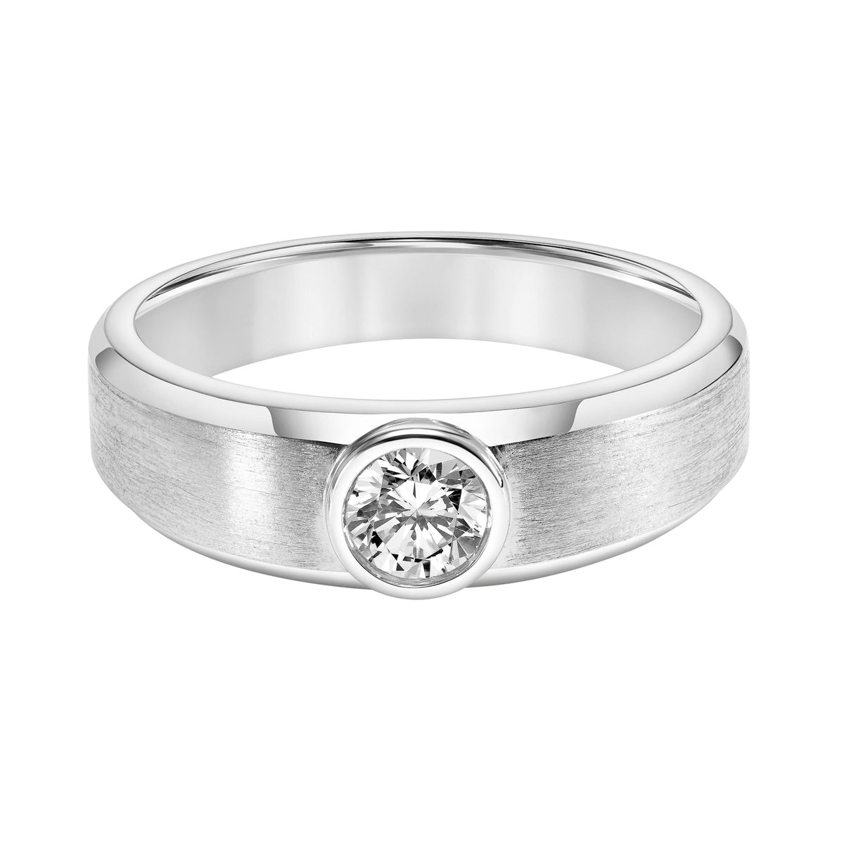 4mm Men's Modern Satin Band with Round Bezel Lab-Grown Diamond