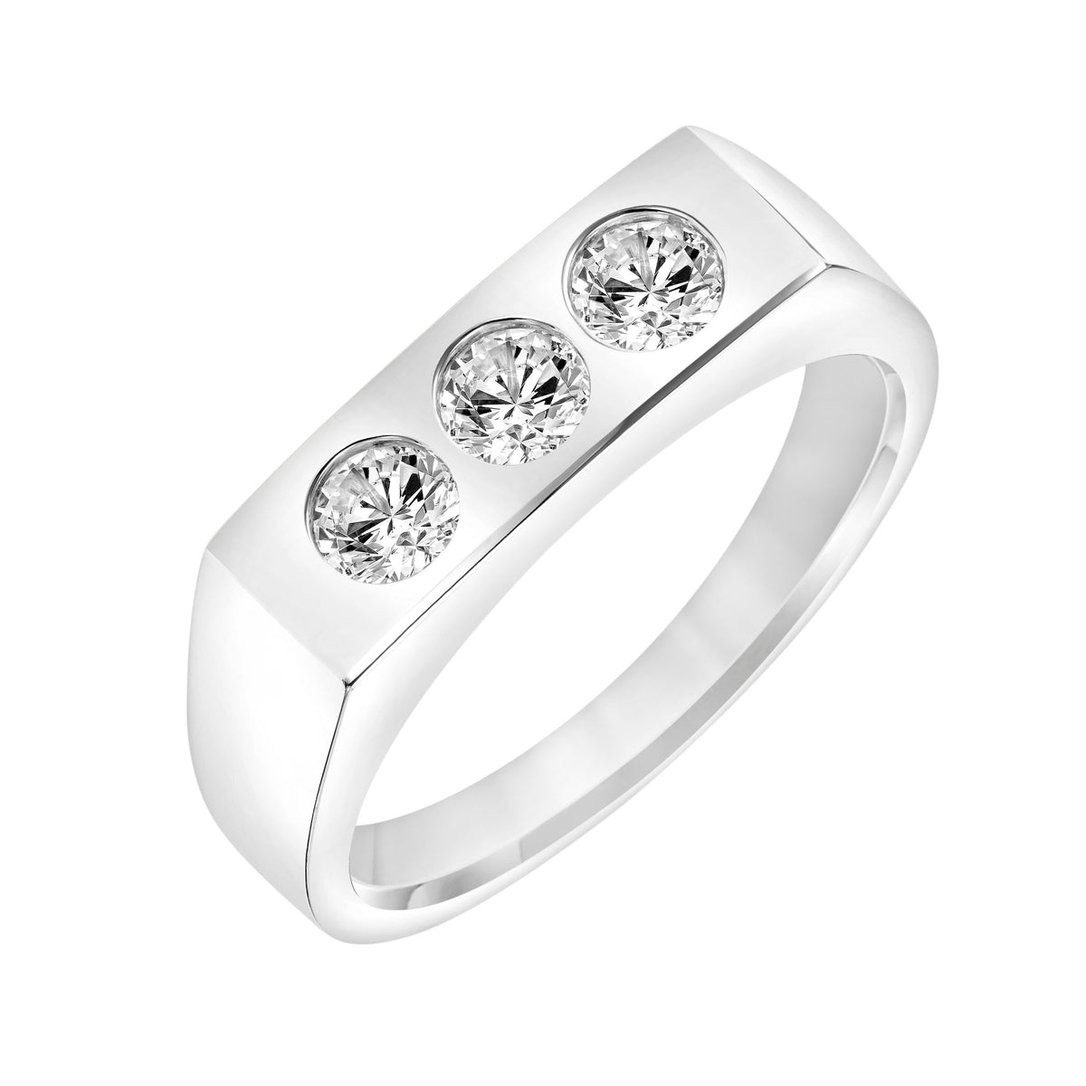 2.8mm Men's Modern Polished Signet Band with Three-Stone Lab-Grown Diamond Band