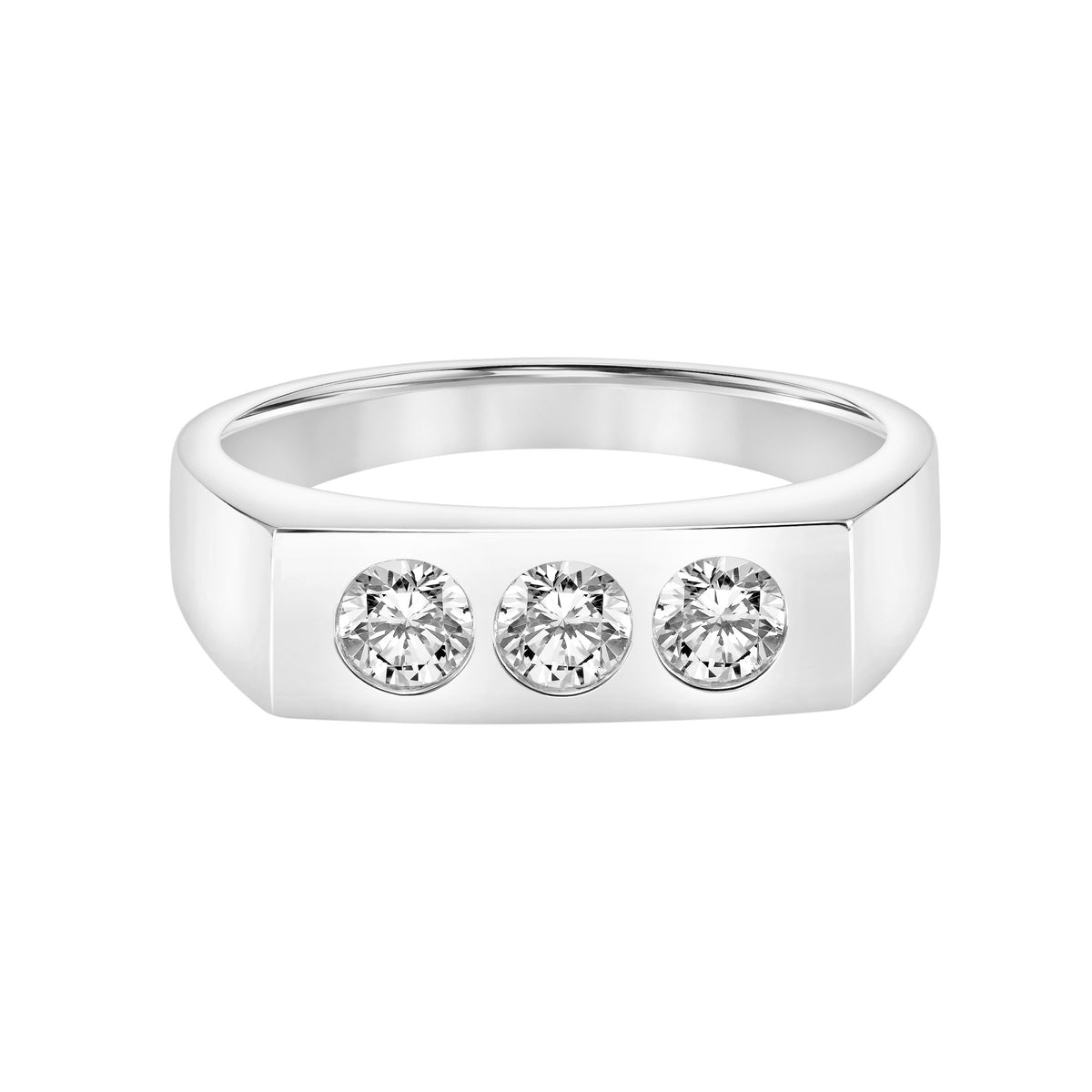 2.8mm Men's Modern Polished Signet Band with Three-Stone Lab-Grown Diamond Band