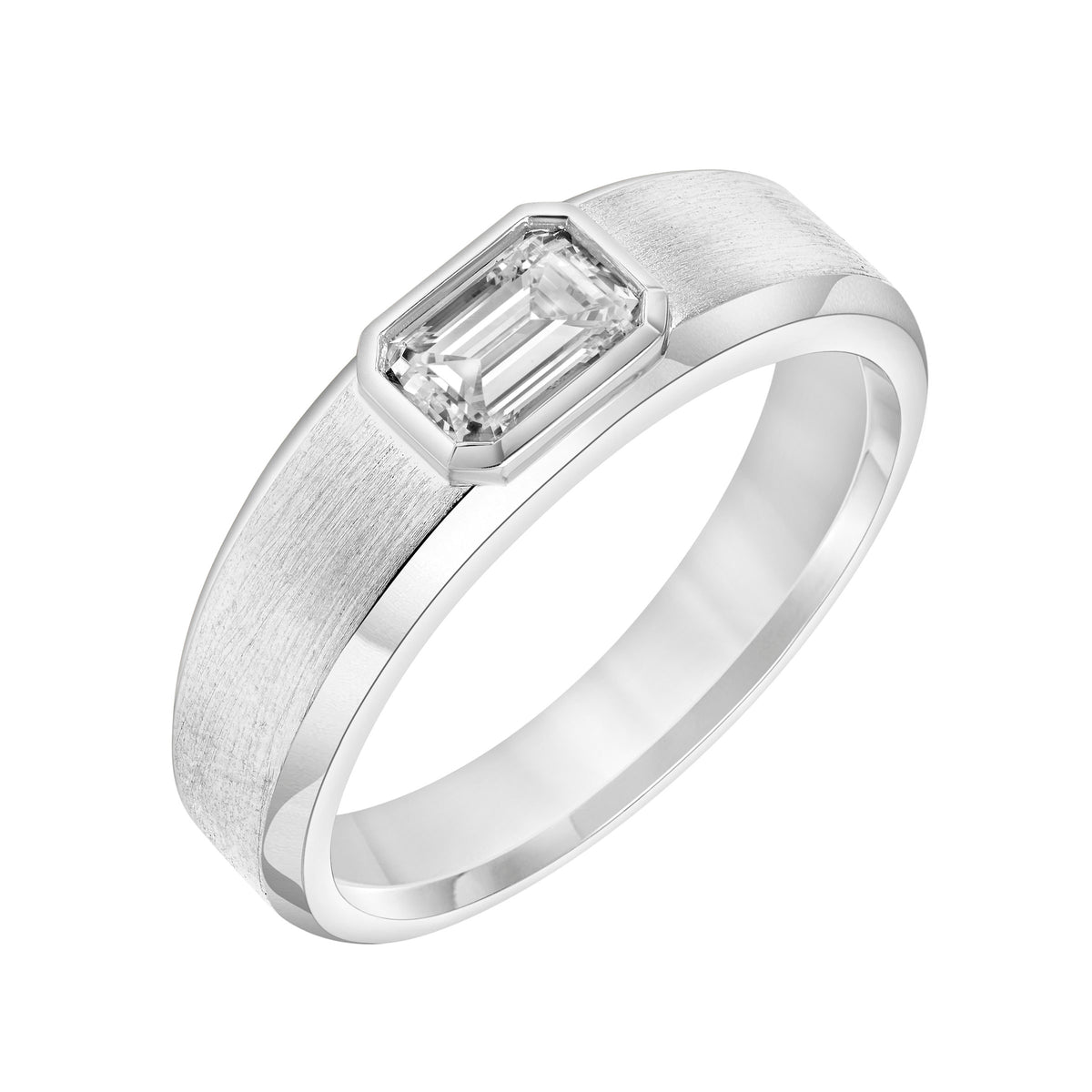 4mm Men's Modern Satin Band with East-West Emerald Lab-Grown Diamond