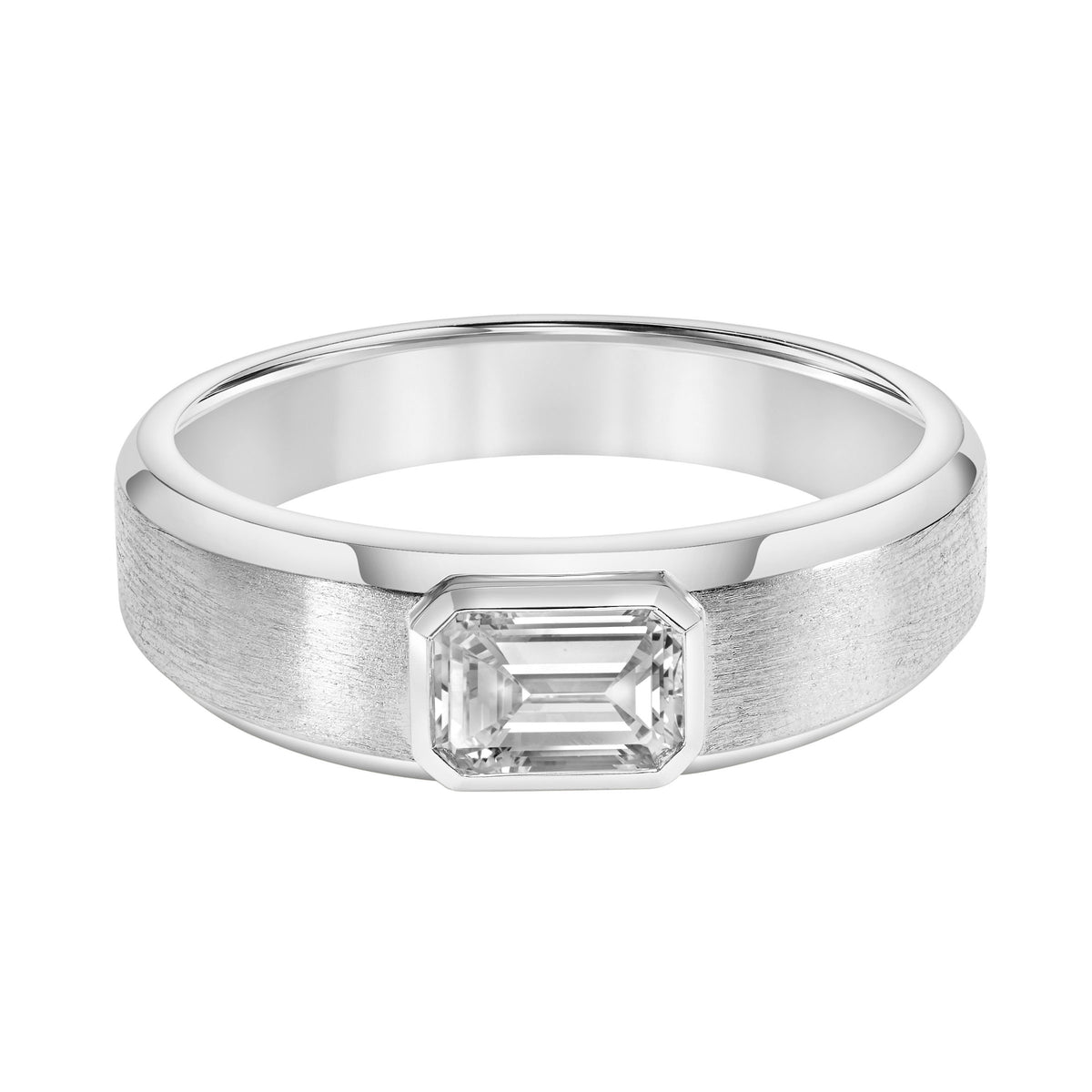 4mm Men's Modern Satin Band with East-West Emerald Lab-Grown Diamond
