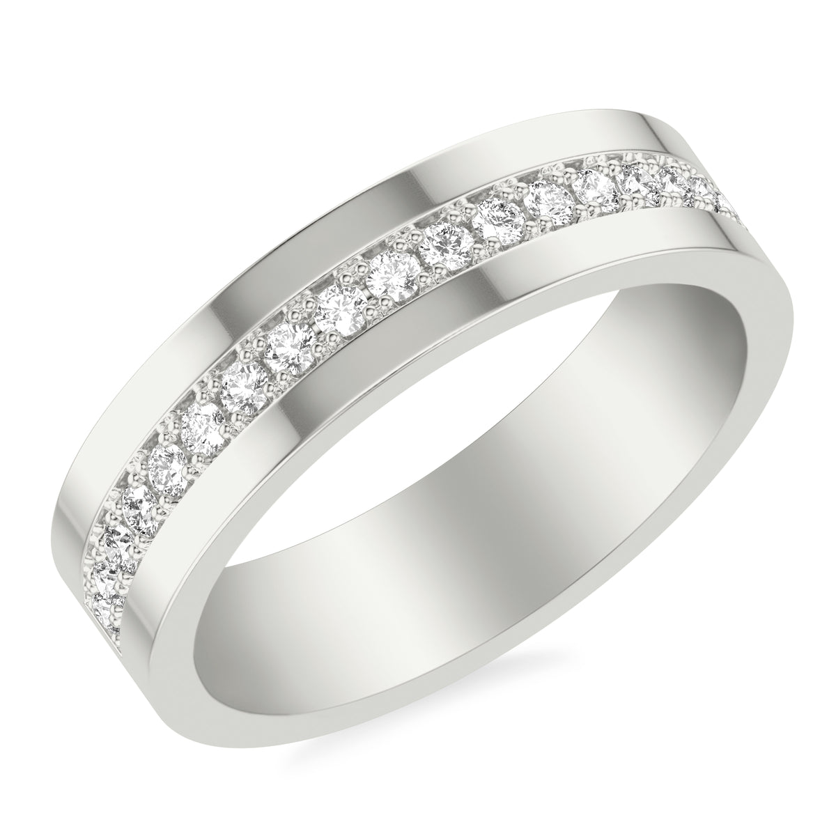 6MM Modernist Diamond Collection Band with Channel Set Center Row Diamonds and Polished Finish and Flat Edge Profile