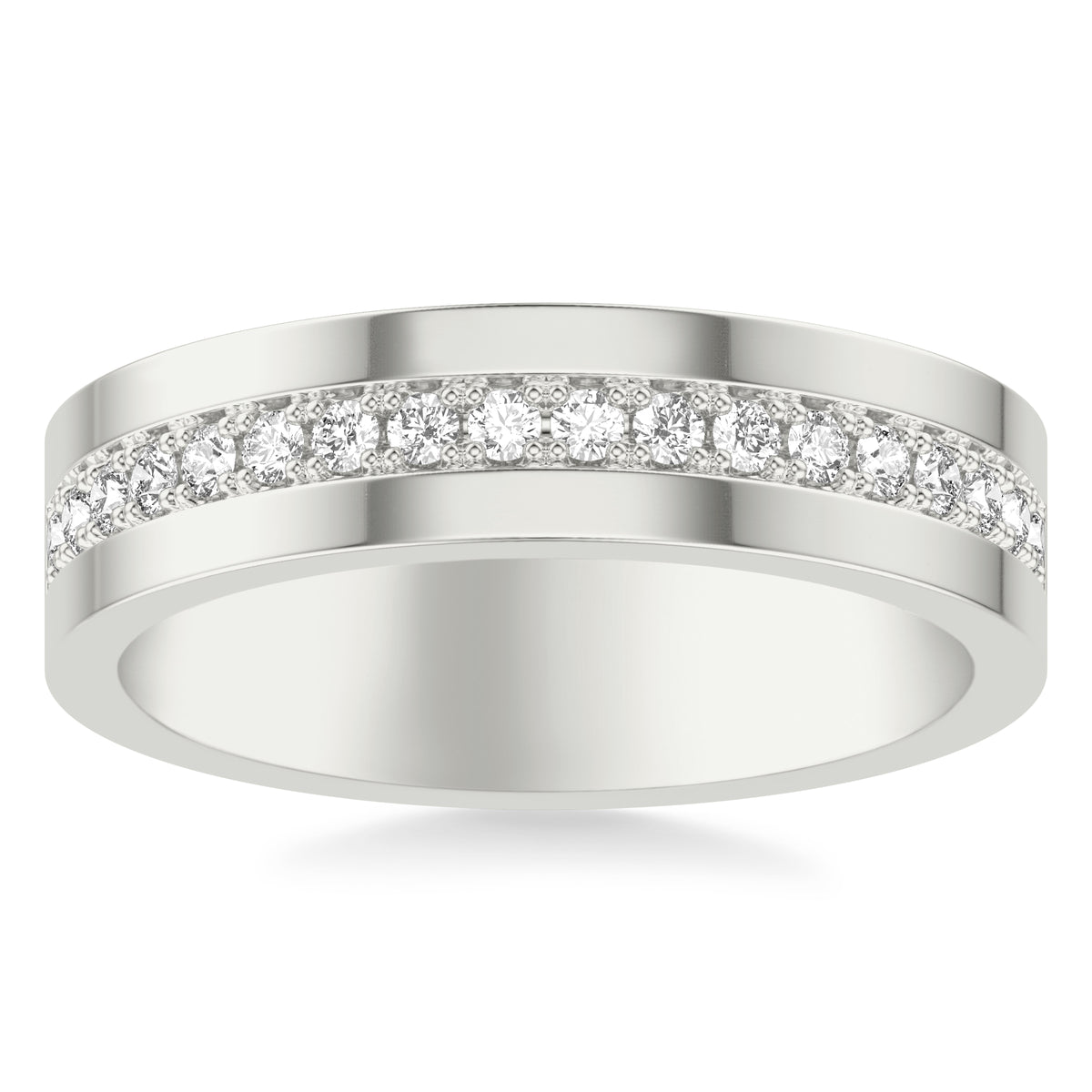 6MM Modernist Diamond Collection Band with Channel Set Center Row Diamonds and Polished Finish and Flat Edge Profile
