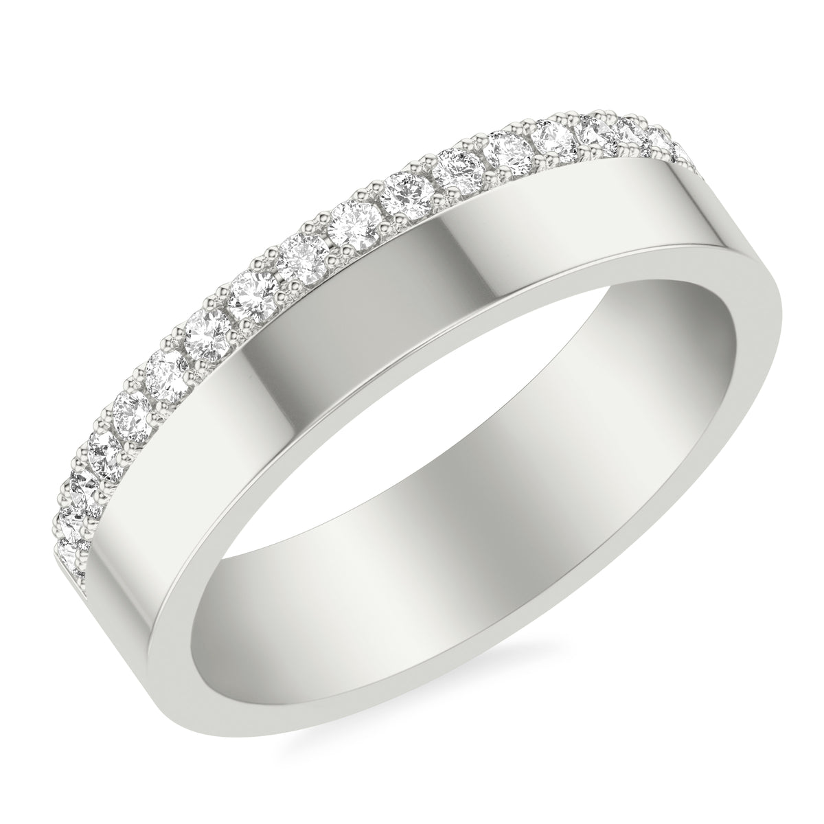 6MM Modernist Diamond Collection Asymmetrical Band with Prong set Diamonds and Polished Finish and Flat Diamond Edge Profile