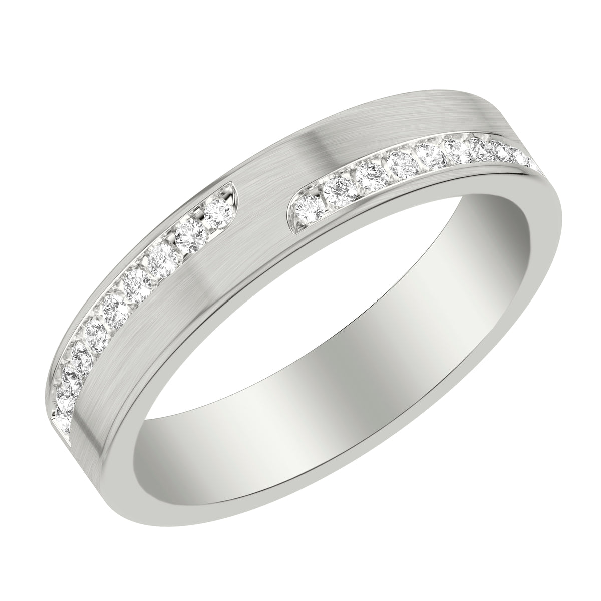 5MM Asymmetrical Diamond Channel Set Band with Brushed Finish and Flat Round Edge Profile