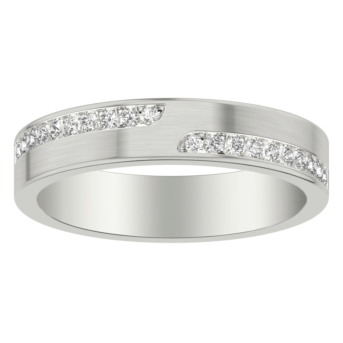5MM Asymmetrical Diamond Channel Set Band with Brushed Finish and Flat Round Edge Profile