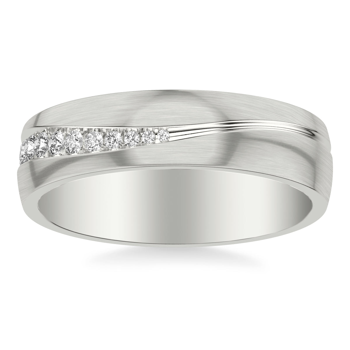 6MM Band with Wave Diamond Channel Set Groove Separating Brushed and Soft Sand Finishes with Low Dome Profile