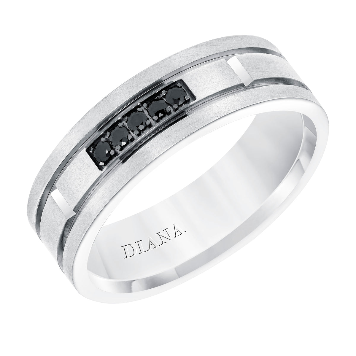 Men's diamond wedding band with satin finish, and flat profile with flat edges.