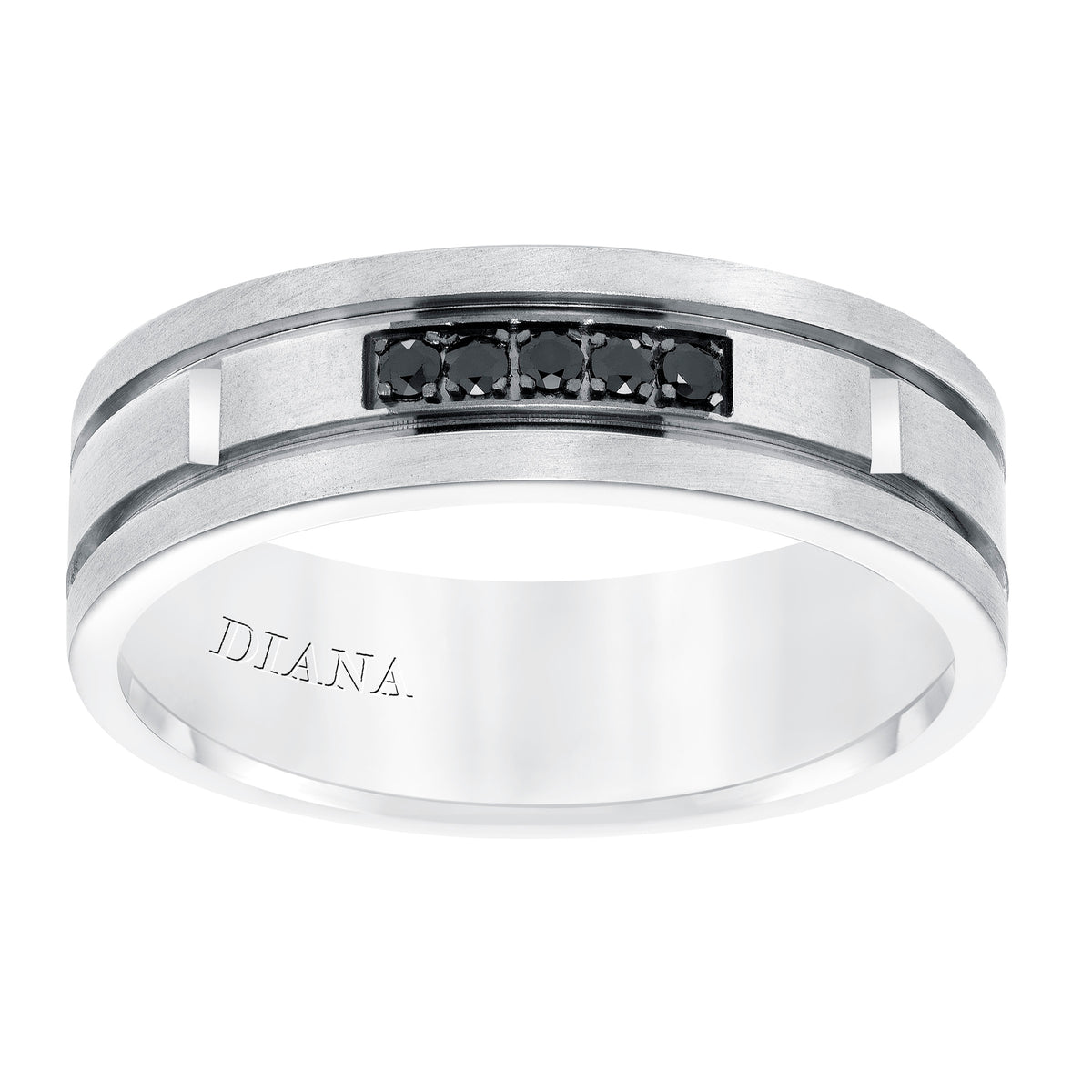 Men's diamond wedding band with satin finish, and flat profile with flat edges.