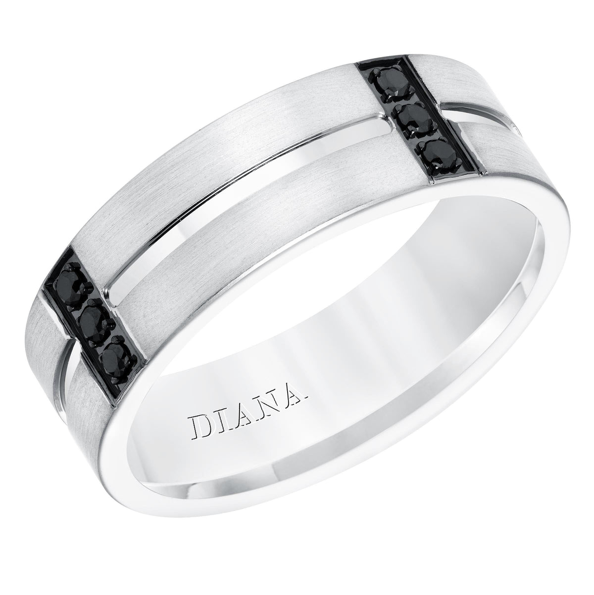 Men's diamond wedding band with satin finish, and low dome with flat edges.