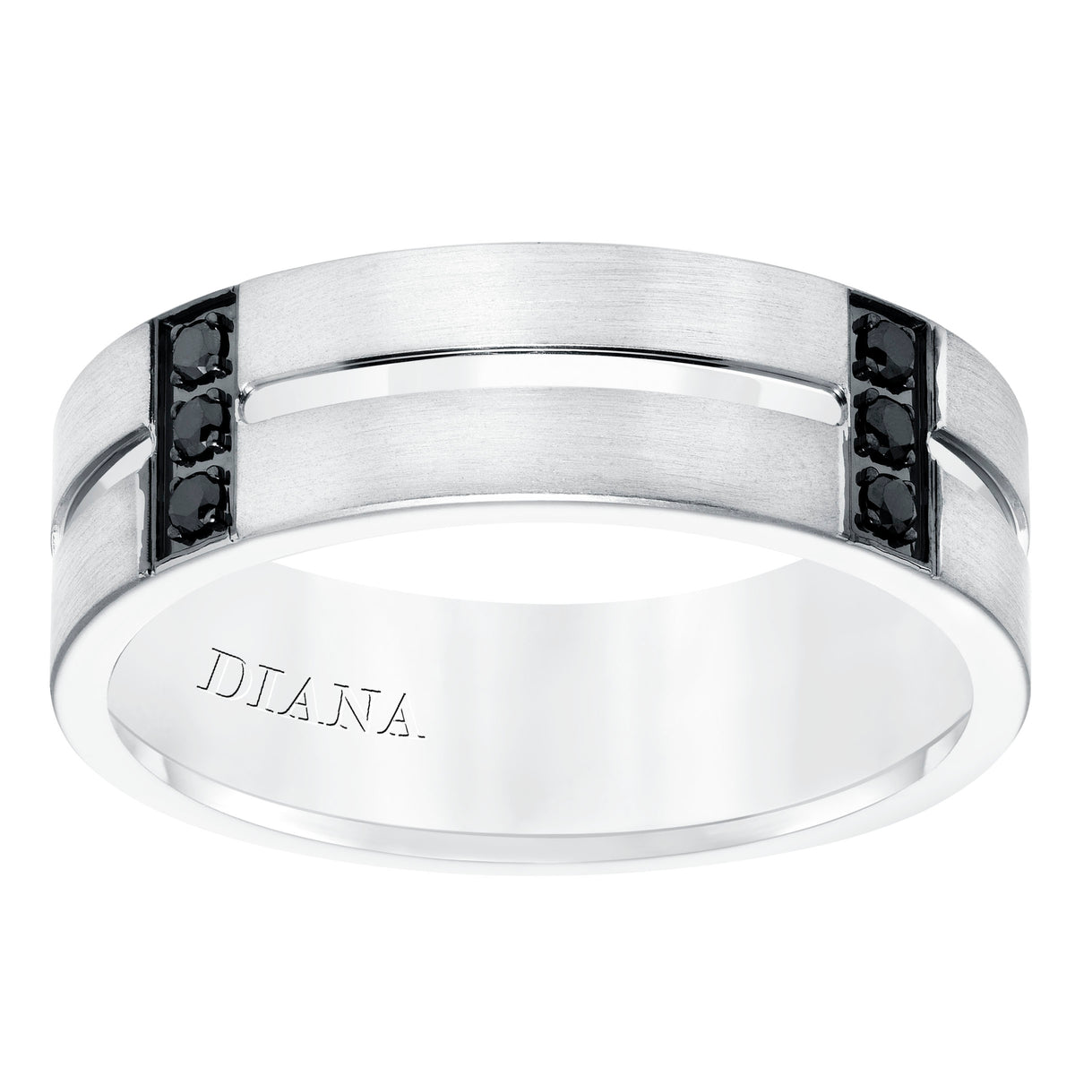 Men's diamond wedding band with satin finish, and low dome with flat edges.