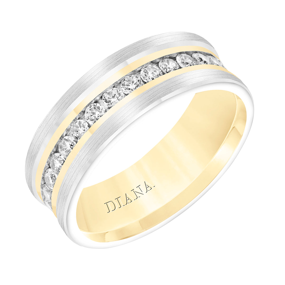 Men's Band with Flat Profile with All Around Channel Set Diamonds and Beveled Edge