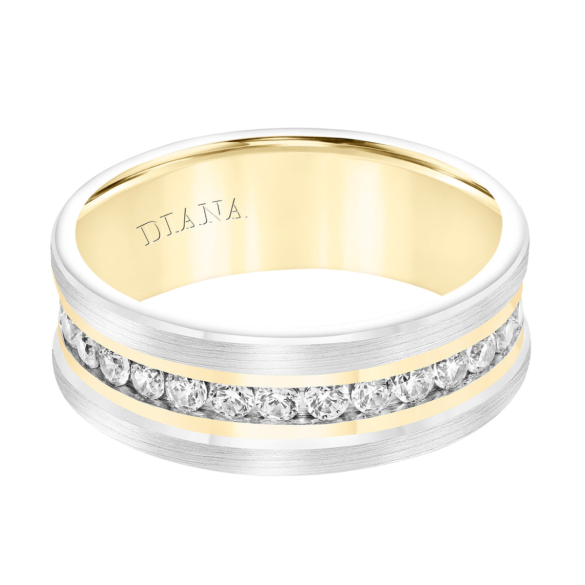 Men's Band with Flat Profile with All Around Channel Set Diamonds and Beveled Edge