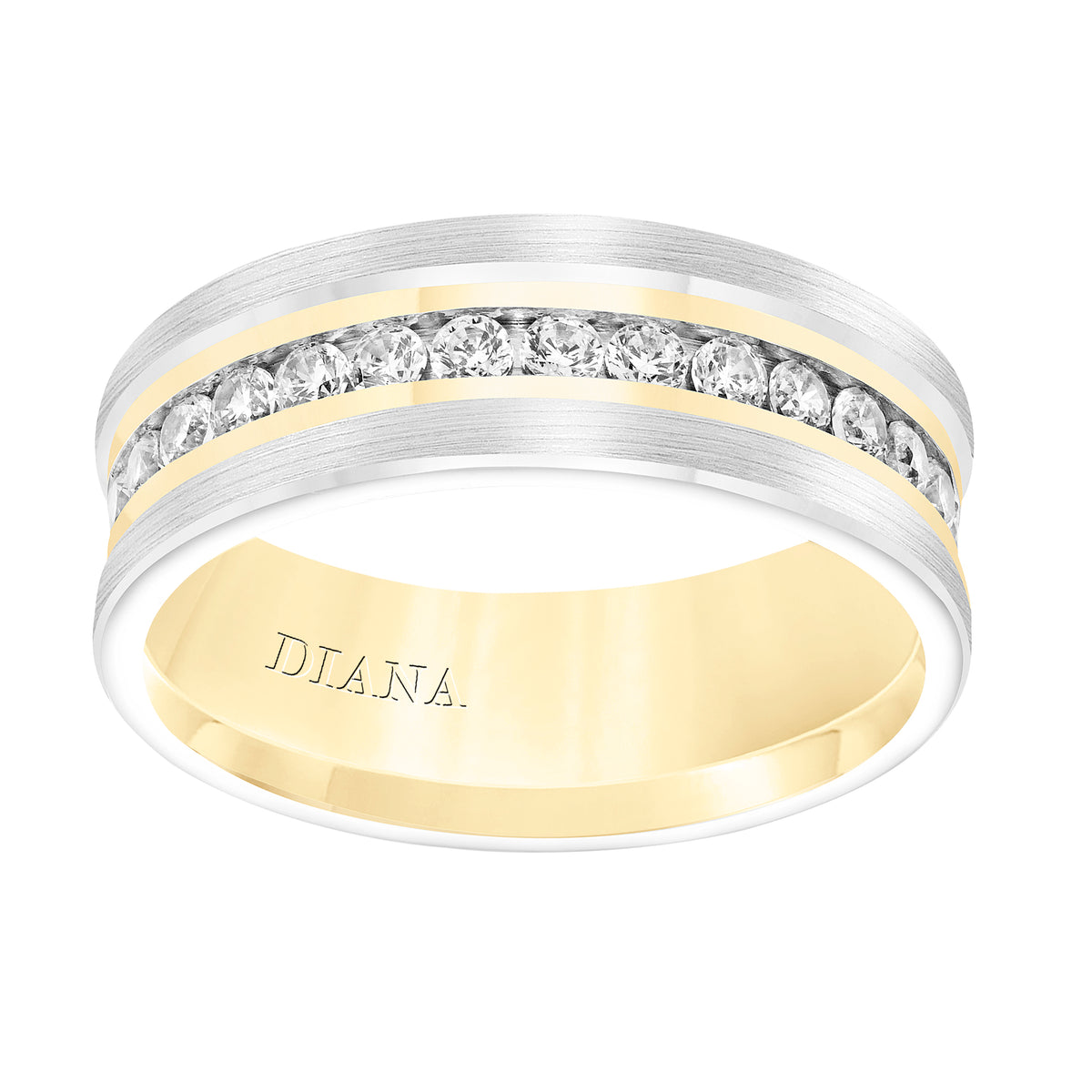 Men's Band with Flat Profile with All Around Channel Set Diamonds and Beveled Edge
