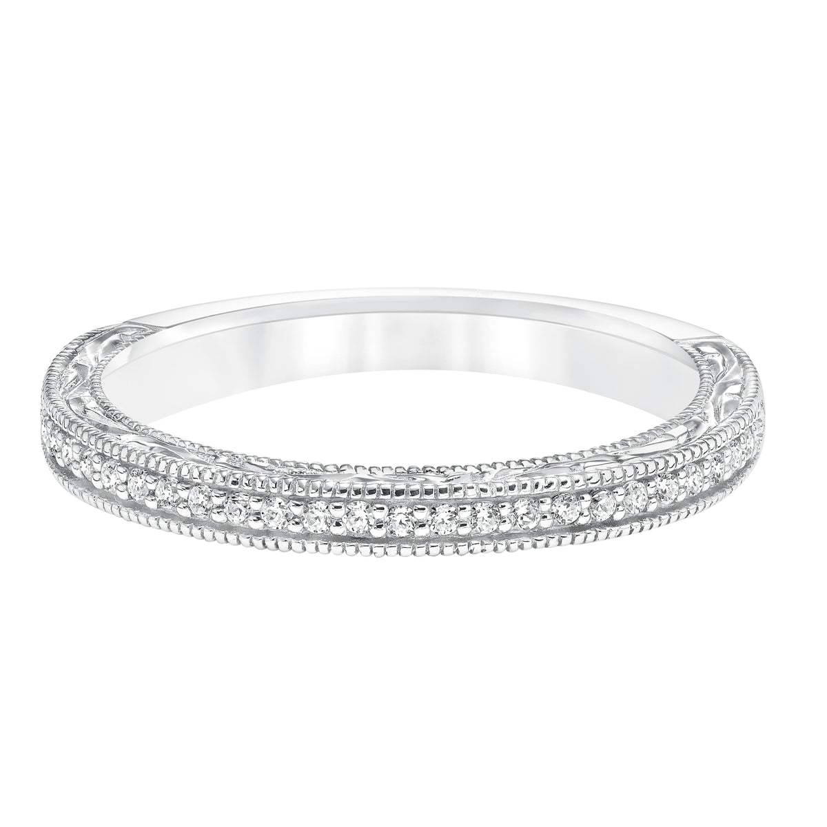 Diamond Engraved and Milgrain Wedding Band to Match 31-10005