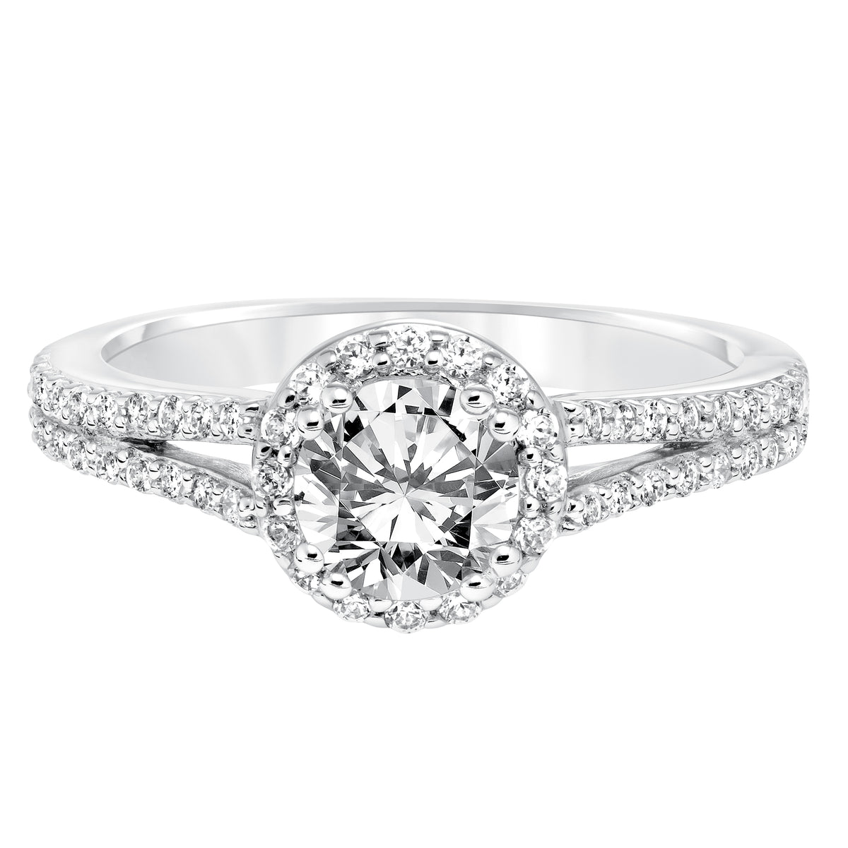 Classic Diamond Halo With Split Shank Engagement Ring