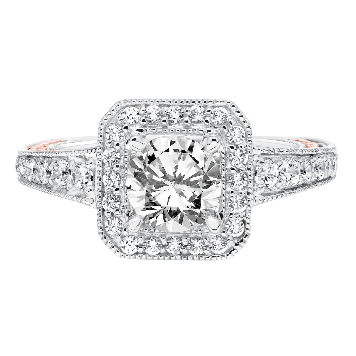 Vintage Diamond Halo with Filigree Accents and Milgrain Engagement Ring