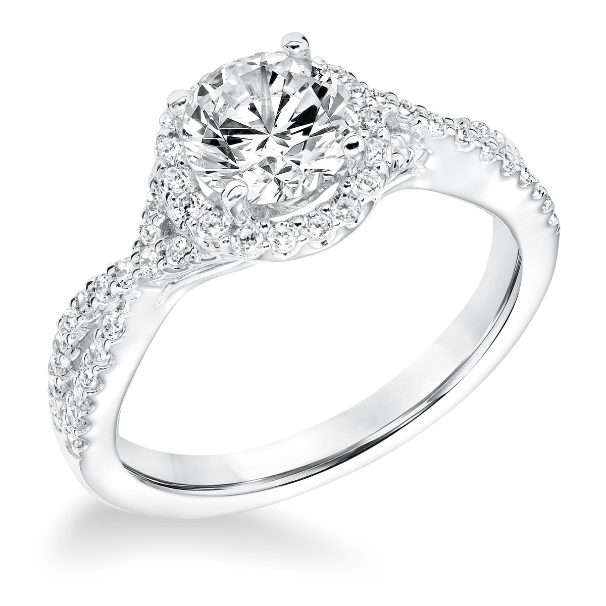 Contemporary Diamond Halo With Split Shank Engagement Ring