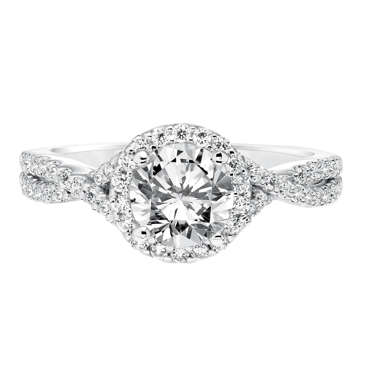 Contemporary Diamond Halo With Split Shank Engagement Ring