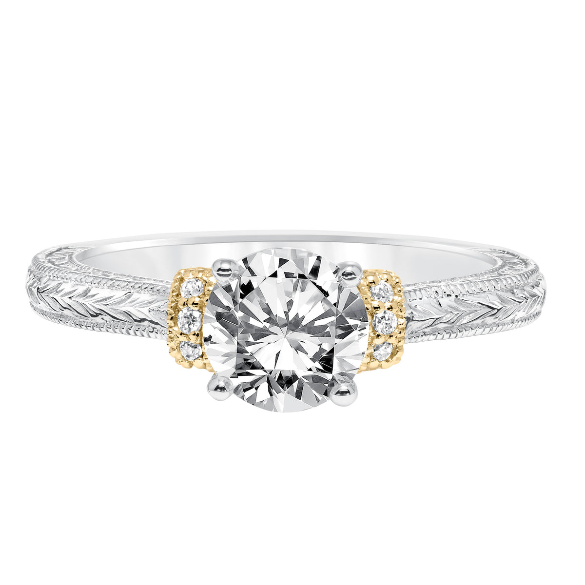 Vintage Diamond Engraved and Milgrain Engagement Ring