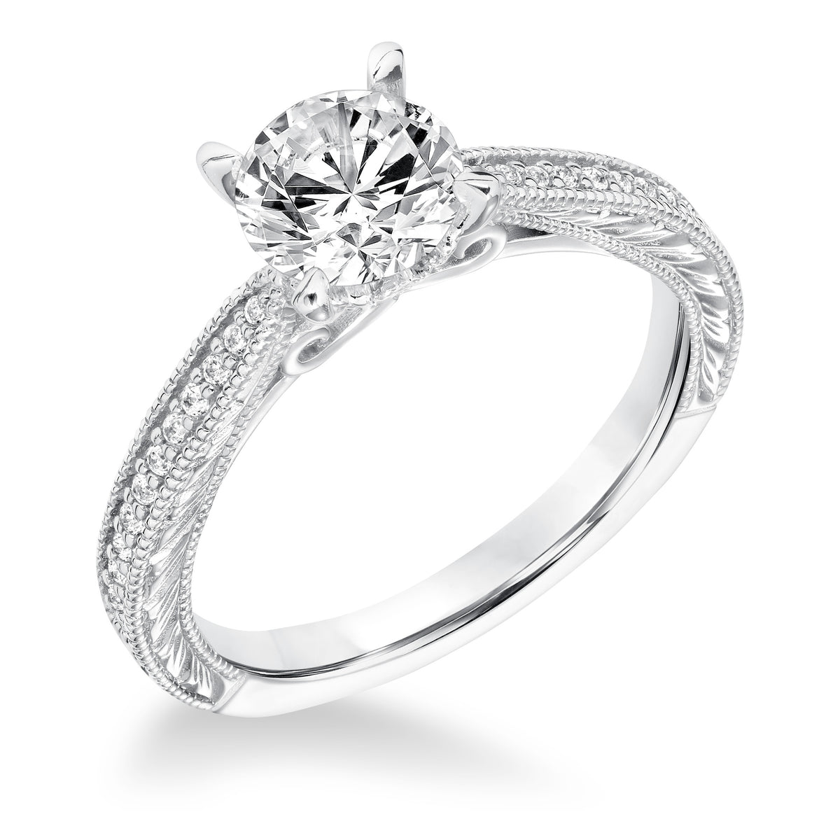 Vintage Diamond Engraved and Milgrain Engagement Ring
