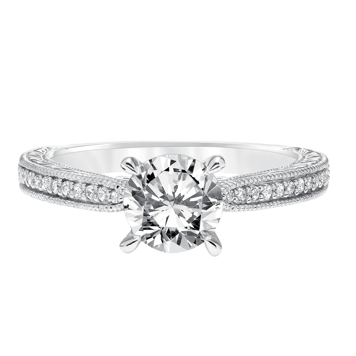 Vintage Diamond Engraved and Milgrain Engagement Ring