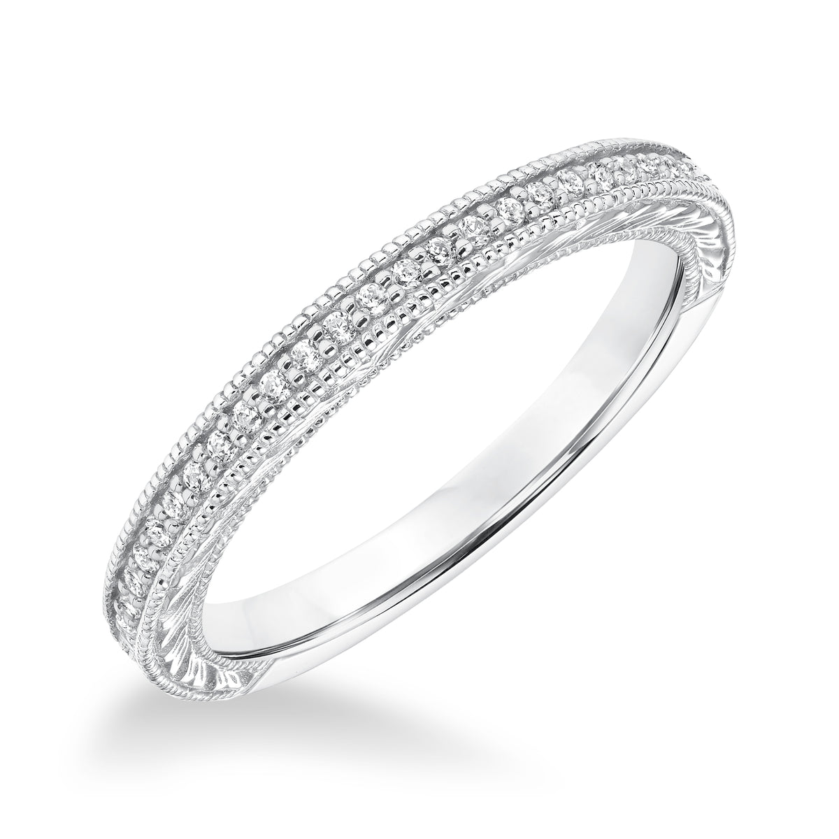 Diamond Engraved and Milgrain Wedding Band to Match 31-10027