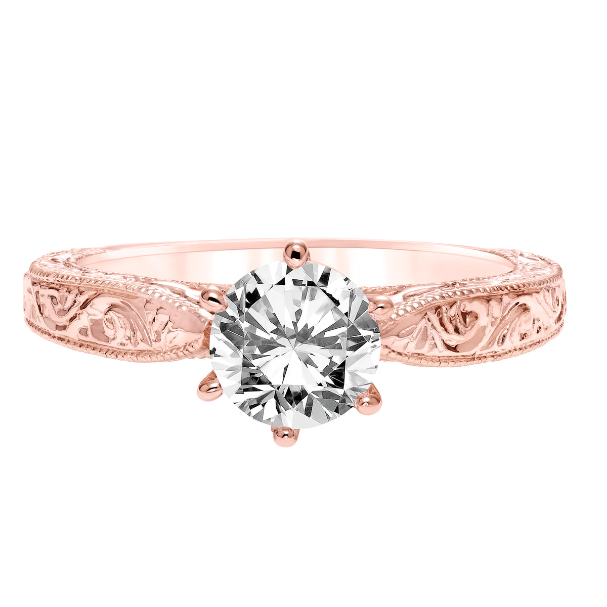 Vintage Diamond Engraved And Milgrain Engagement Ring