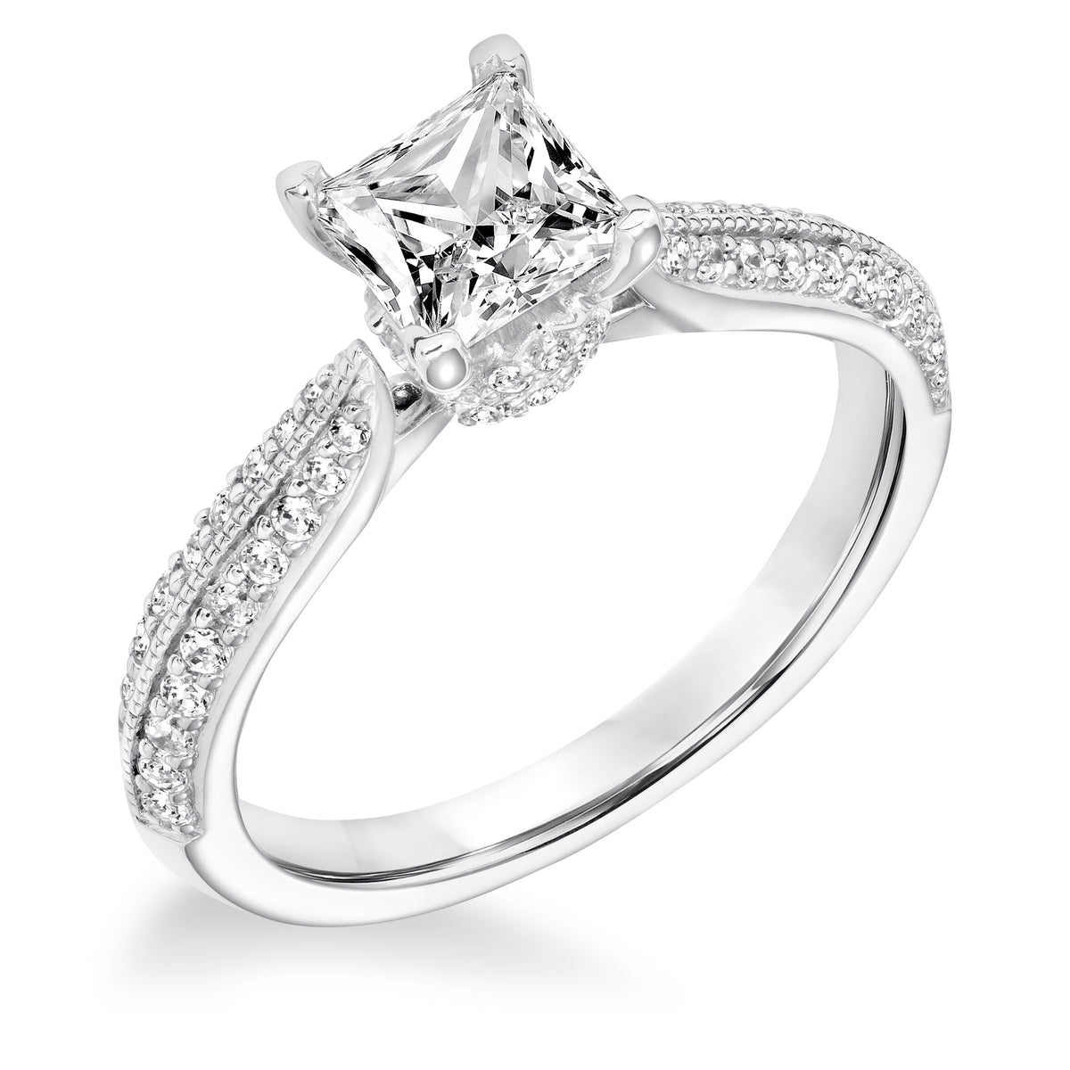 Vintage Diamond Engraved and Milgrain Knife Edge Engagement Ring