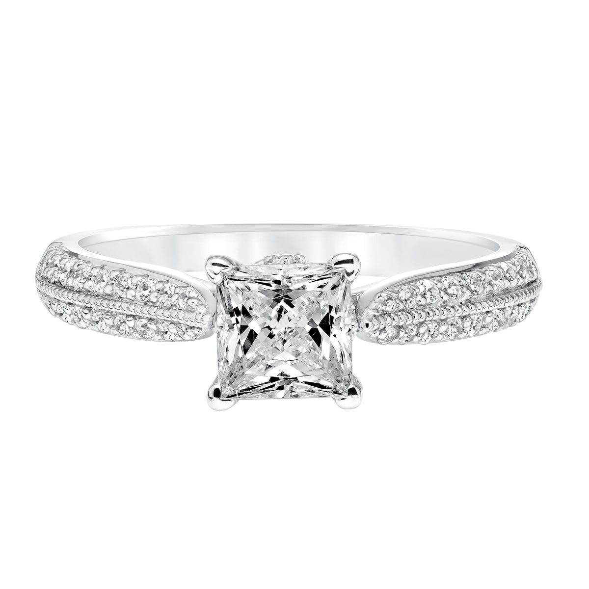 Vintage Diamond Engraved and Milgrain Knife Edge Engagement Ring