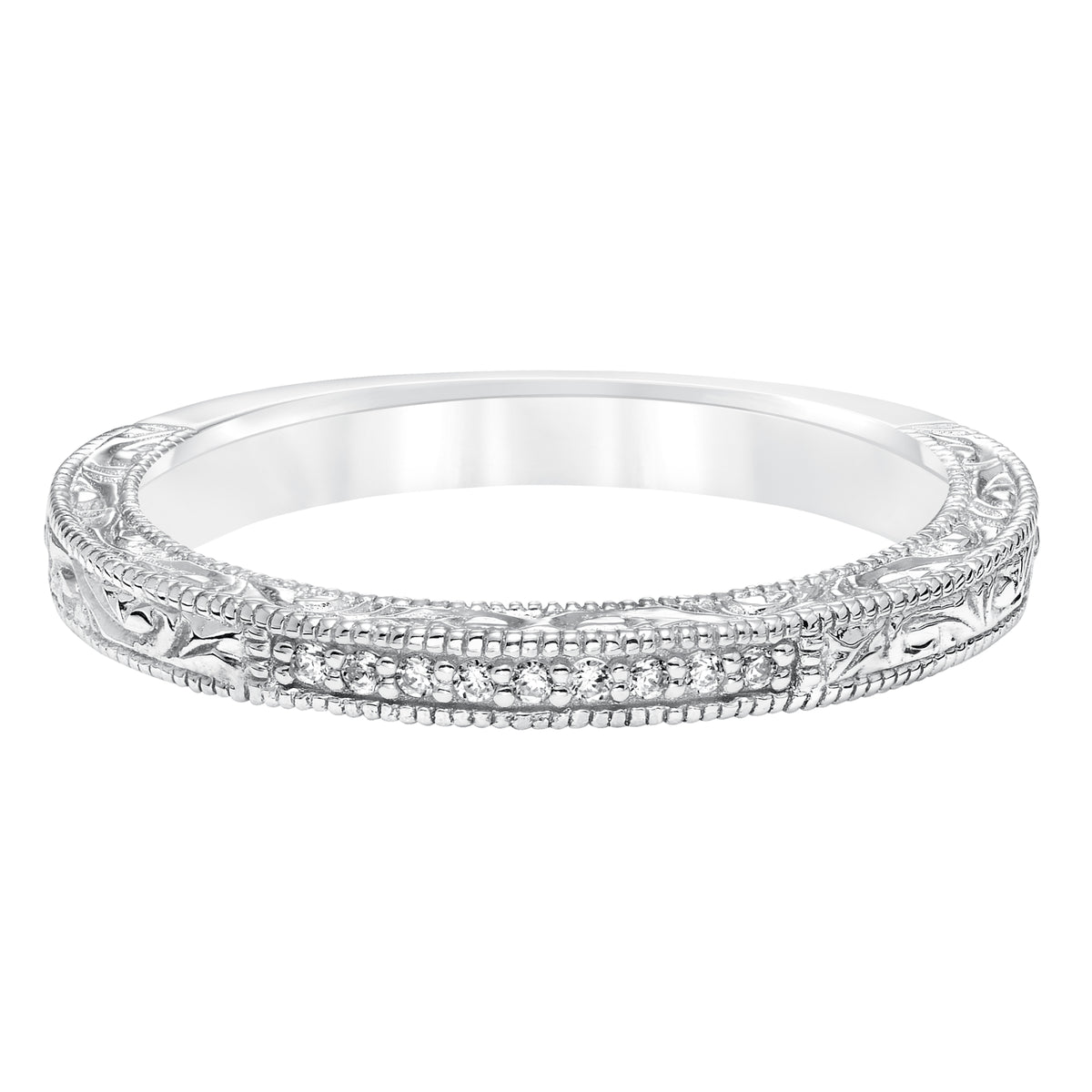 Diamond Engraved and Milgrain Wedding Band to Match 31-10030