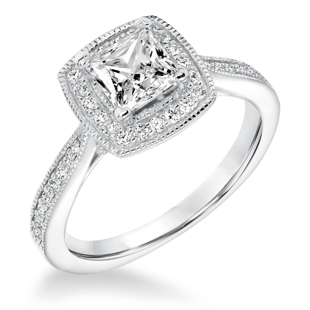 Vintage Diamond Halo and Milgrain Engagement Ring