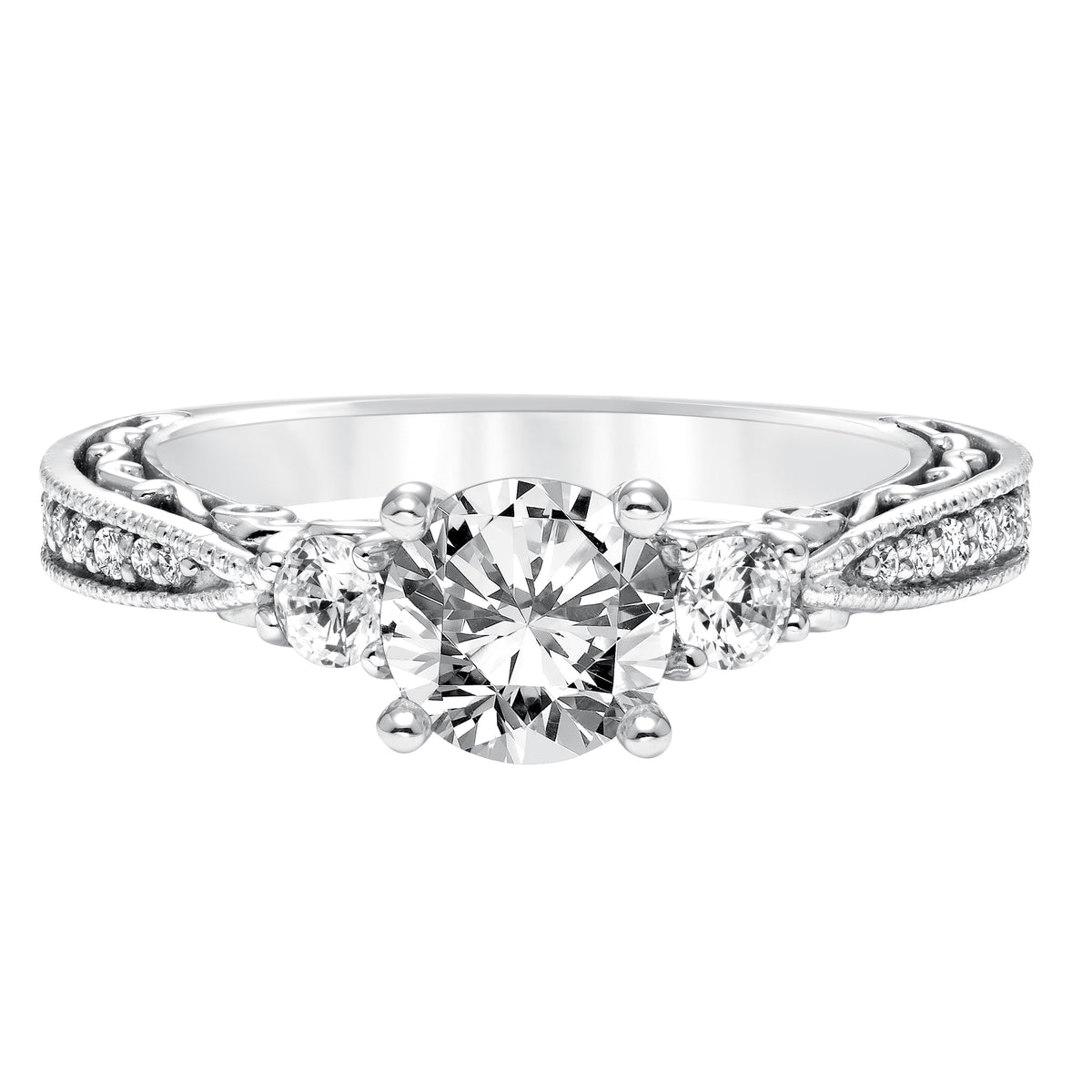 Vintage Three Stone Diamond with Filgree Accents Engagement Ring