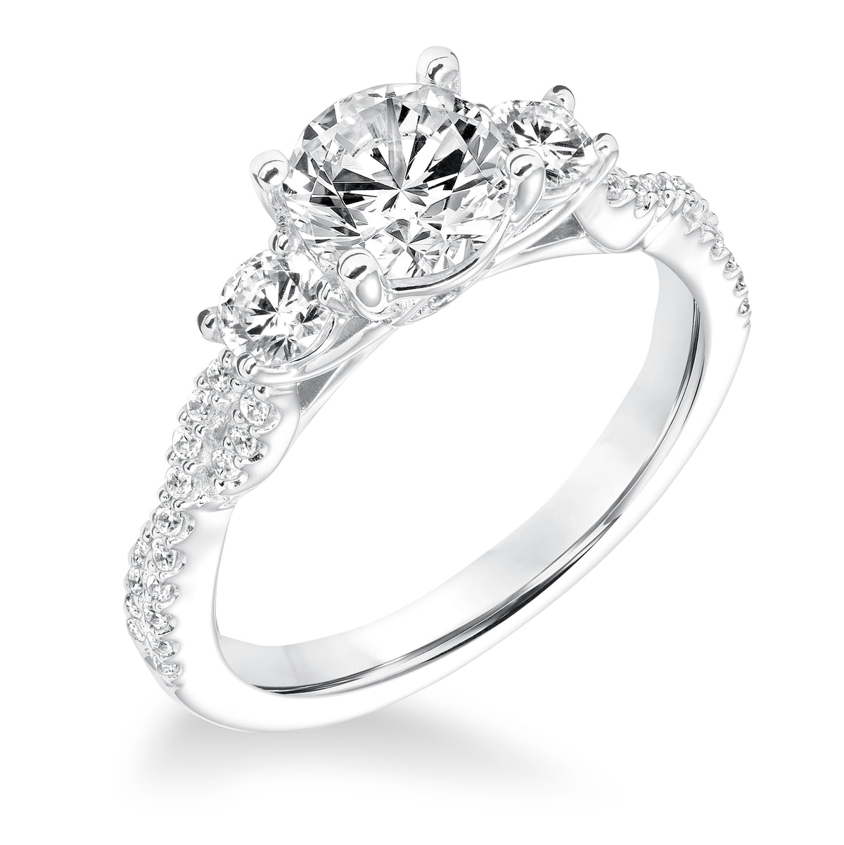 Contemporary Diamond Three Stone Twisted Shank Engagement Ring