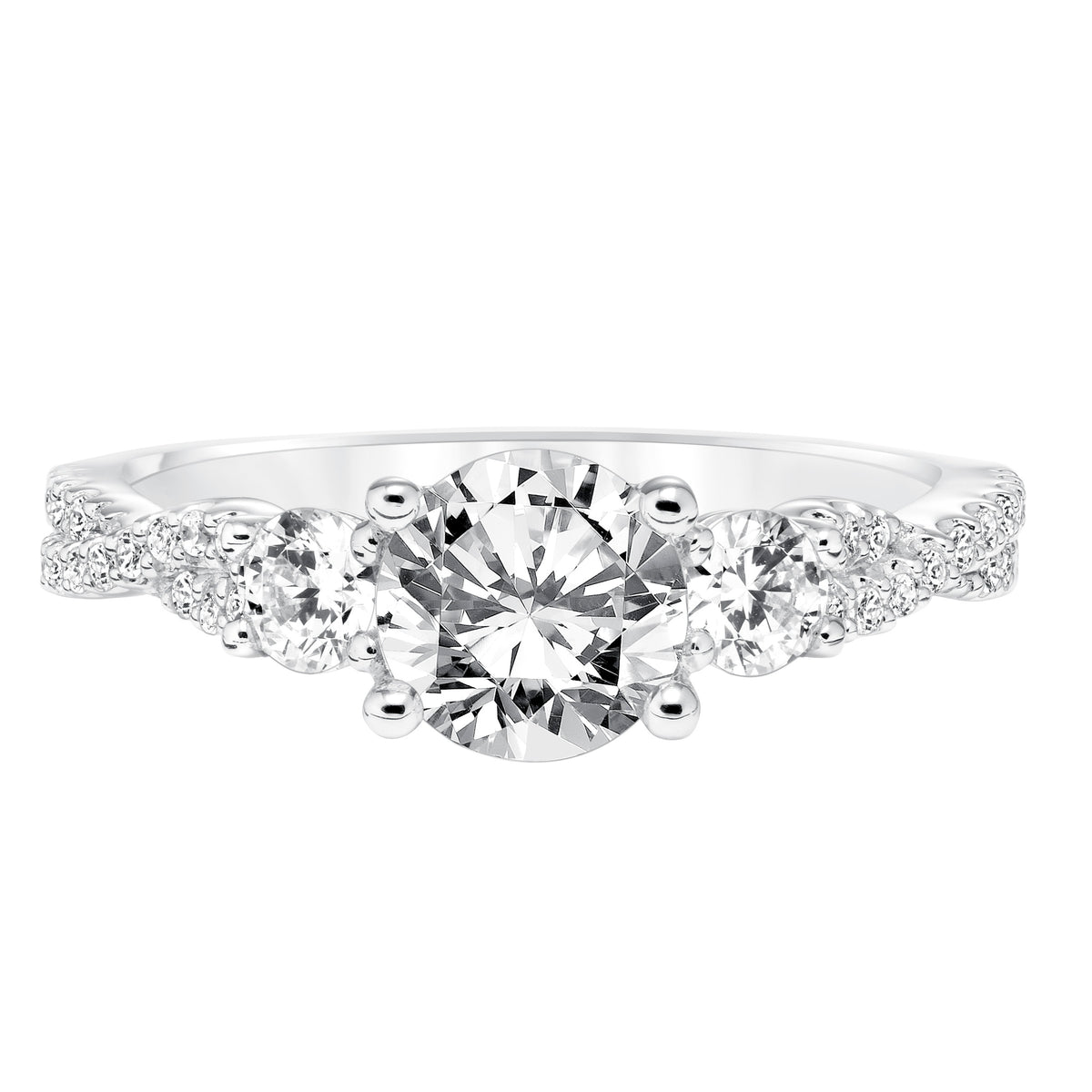 Contemporary Diamond Three Stone Twisted Shank Engagement Ring