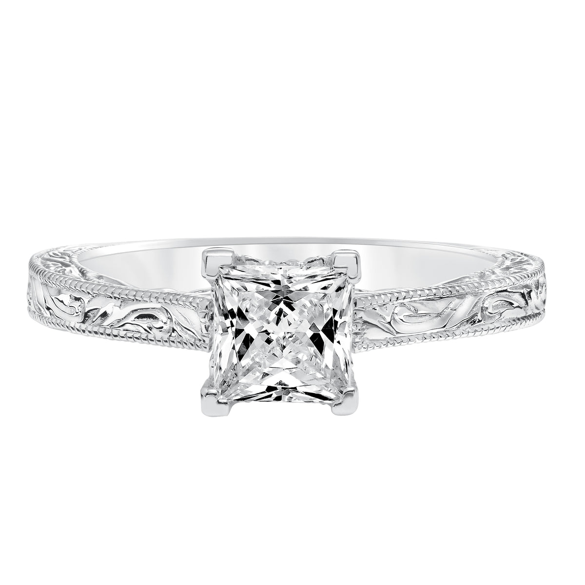 Vintage Diamond Engraved and Milgrain with Surprise Diamonds Engagement Ring