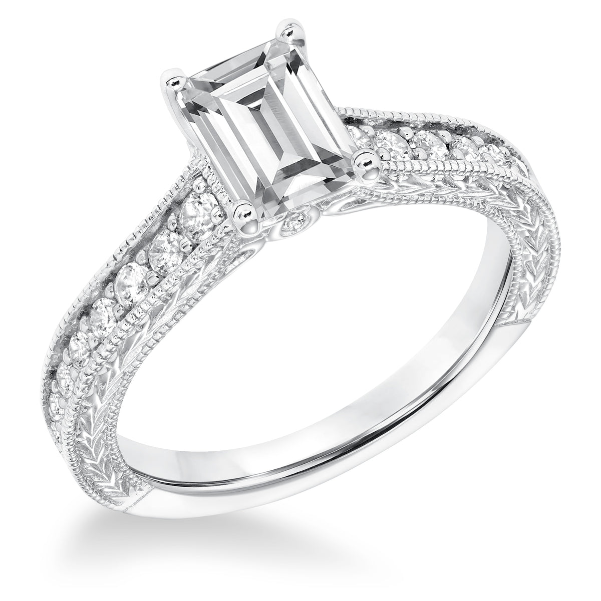 Vintage Diamond Engraved Milgrain Engagement Ring