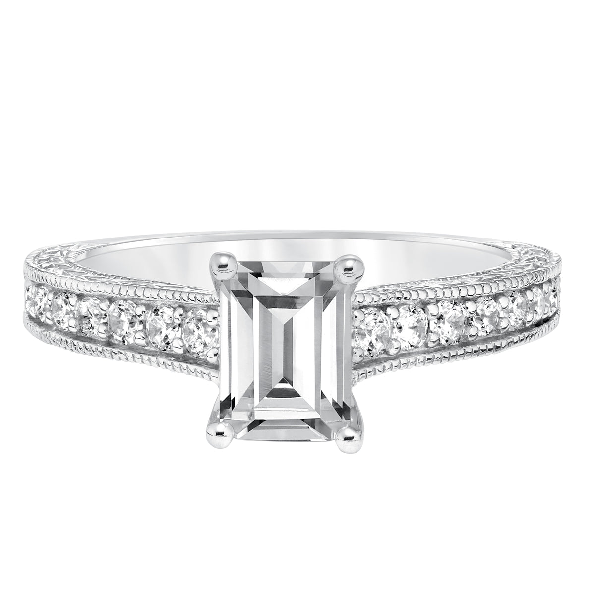 Vintage Diamond Engraved Milgrain Engagement Ring