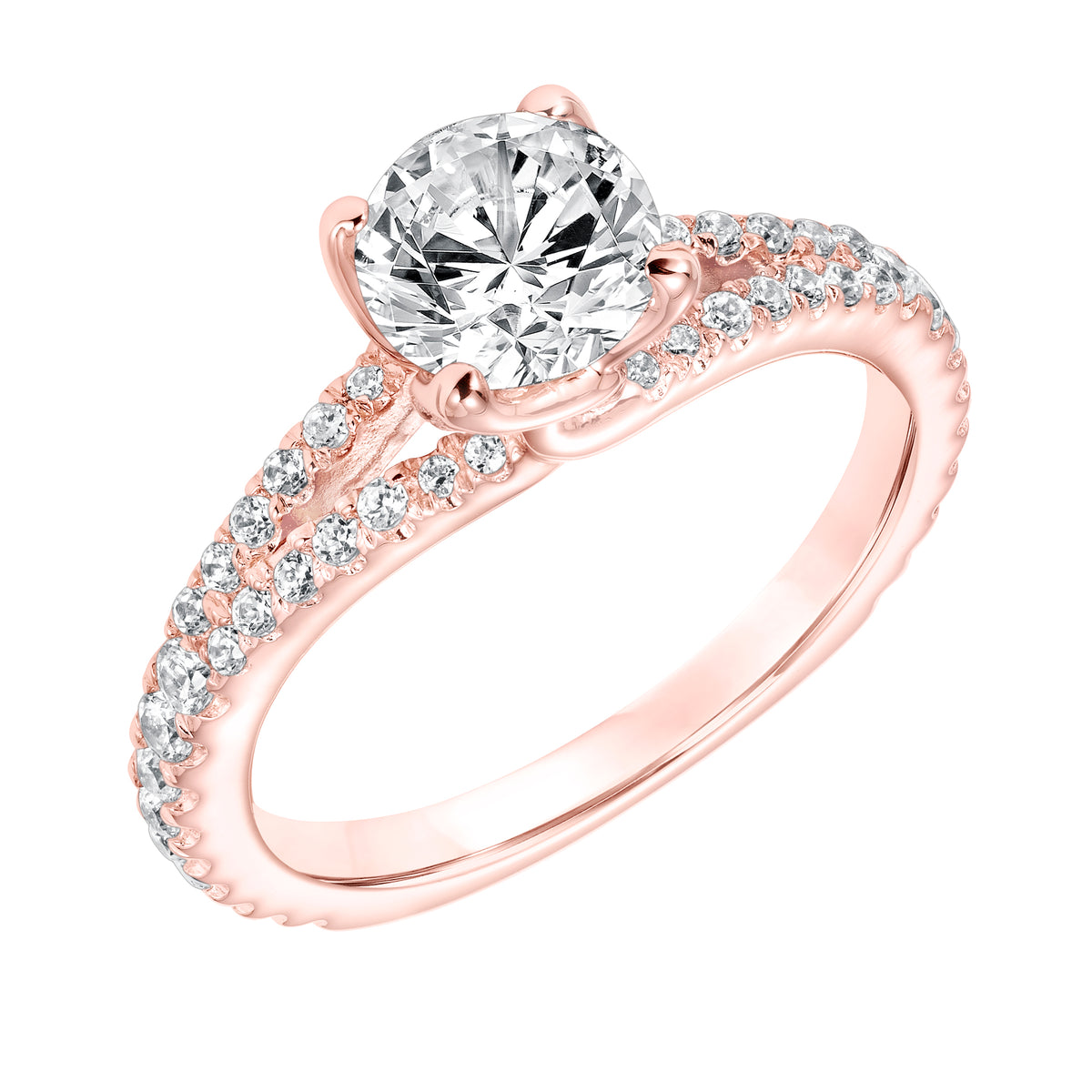 Diamond Prong Set Enagement Ring with Split Diamond Shank